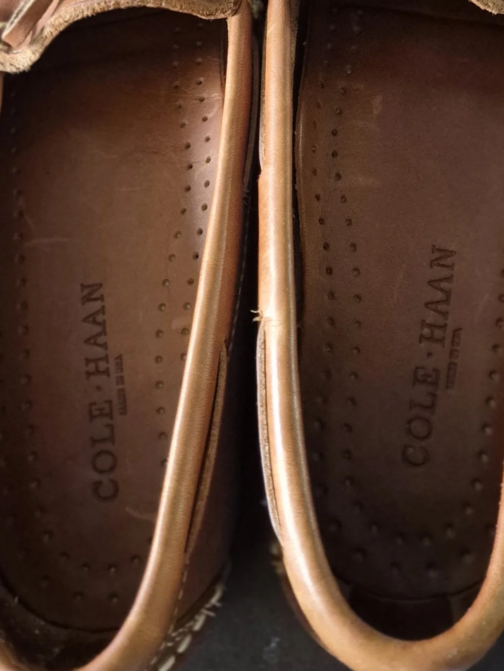COLE HAAN LADIES VTG Cognac Brown Shall Bow Tie oak leather tassel mock loafers